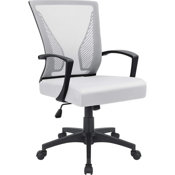 Homall Mid Back Office Chair Computer Ergonomic Mesh Chair Adjustable Mesh Chair with Armrest, White