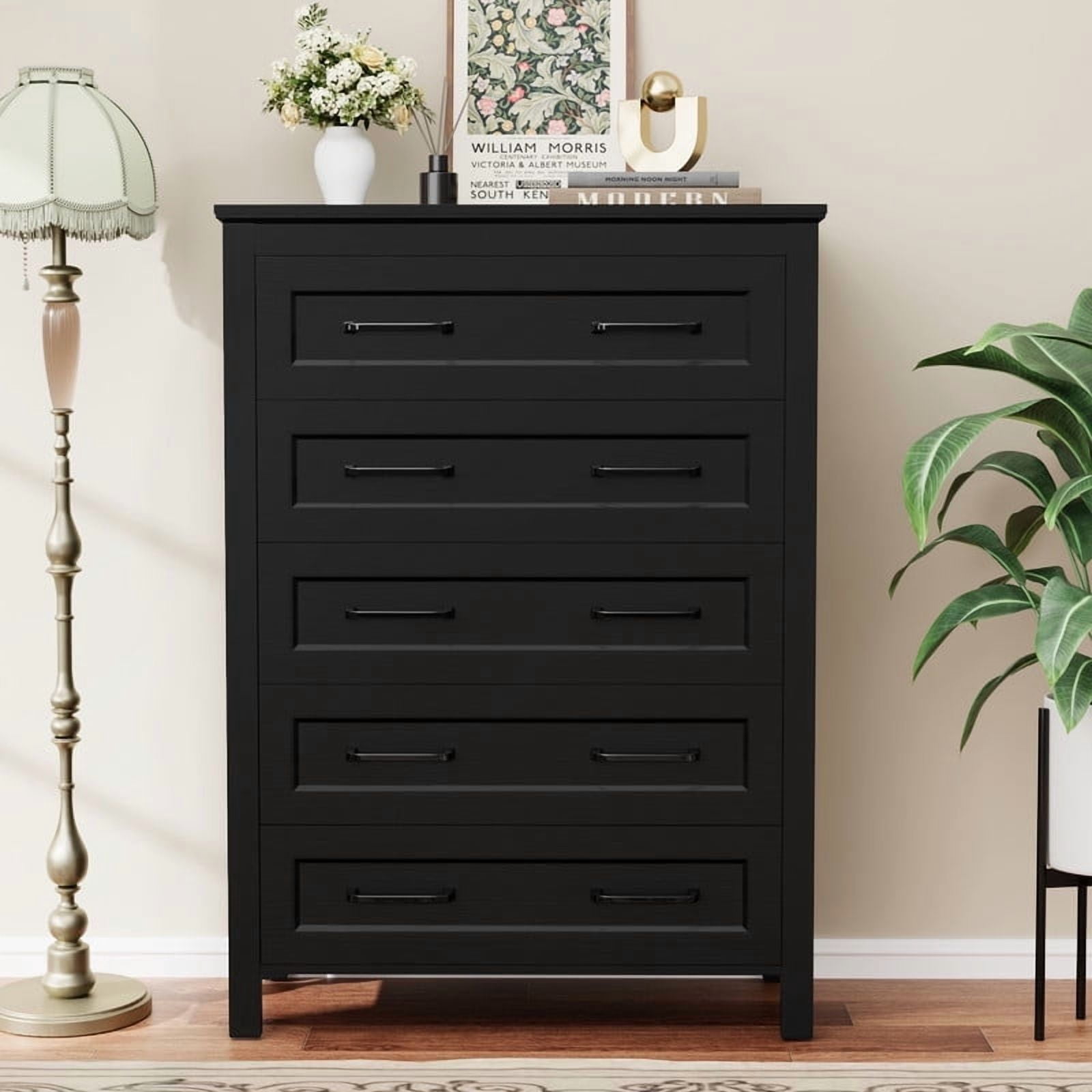 Homall Modern 5-Drawer Dresser Chest, Storage Cabinet Organizer with Handles for Bedroom, Living Room, Closet, Hallway,Black