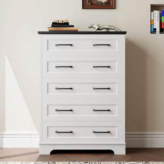 Homall Modern 5-Drawer Dresser Chest, Storage Cabinet Organizer with Handles for Bedroom, Living Room, Closet, Hallway,White and Black