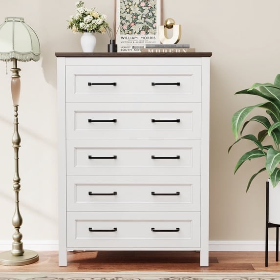 Homall Modern 5-Drawer Dresser - White/Brown (for Bedroom/Living Room)