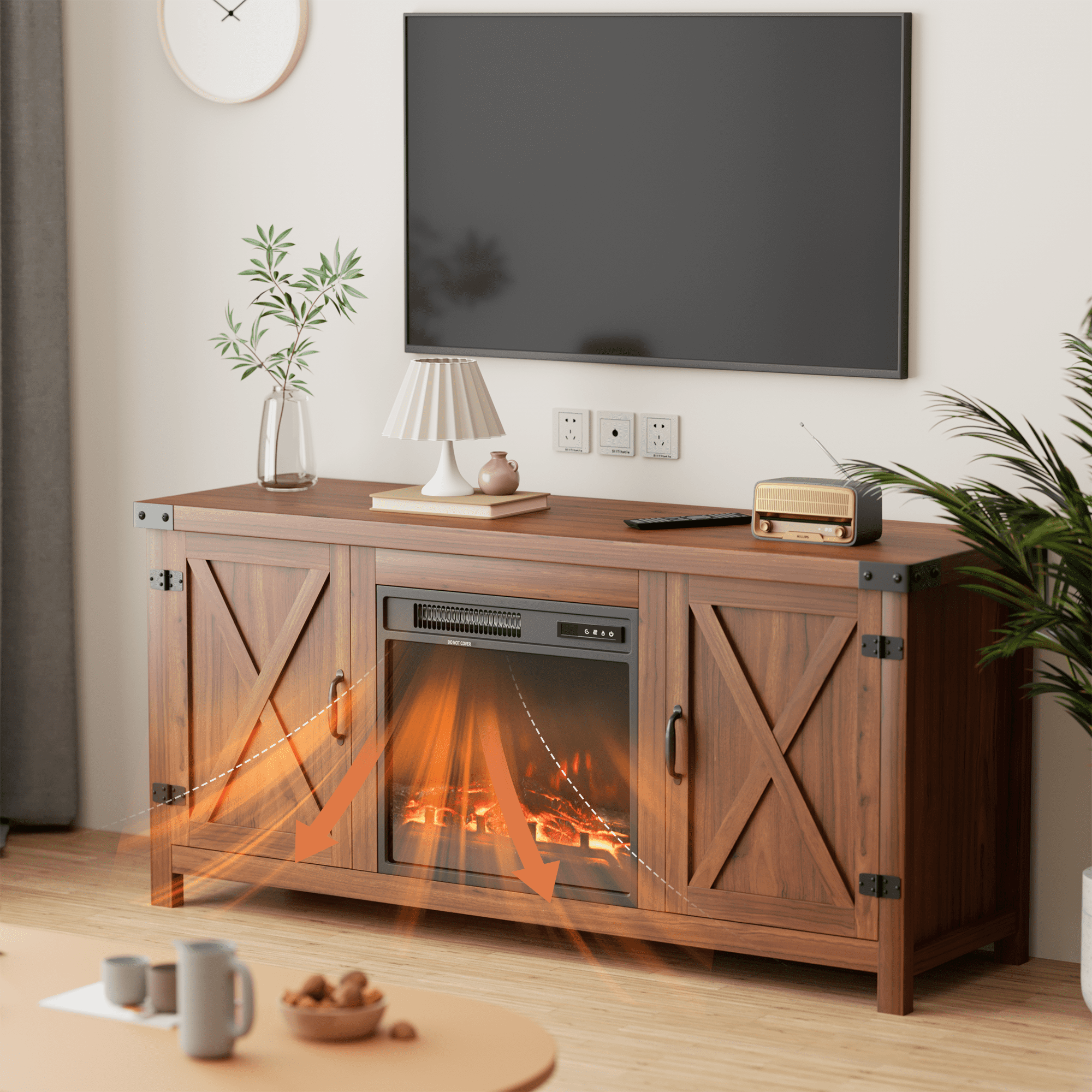 Homall Modern Farmhouse TV Stand Double Barn Door Fireplace TV Stand