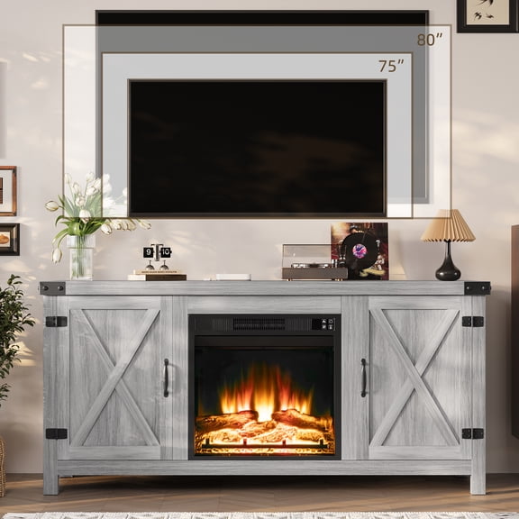 Homall Modern Farmhouse TV Stand Double Barn Door Fireplace TV Stand for TVs up to 65 inch,Grey Wash