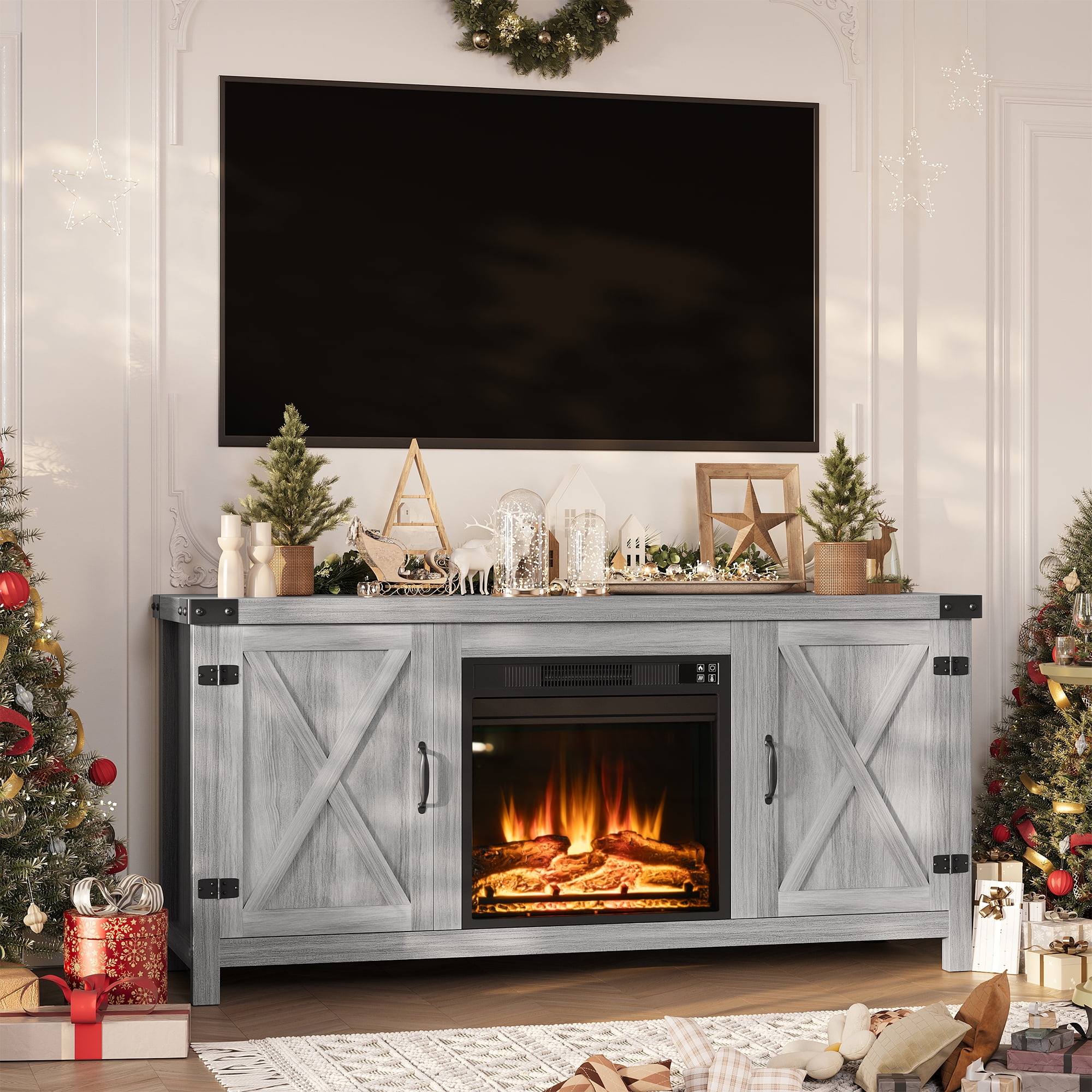 Homall Rustic Entertainment Center Console, Electric Fireplace TV