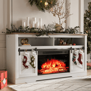 Homall Modern Farmhouse TV Stand with Electric Fireplace Media Storage TV Console Sliding Cabinet Doors,White