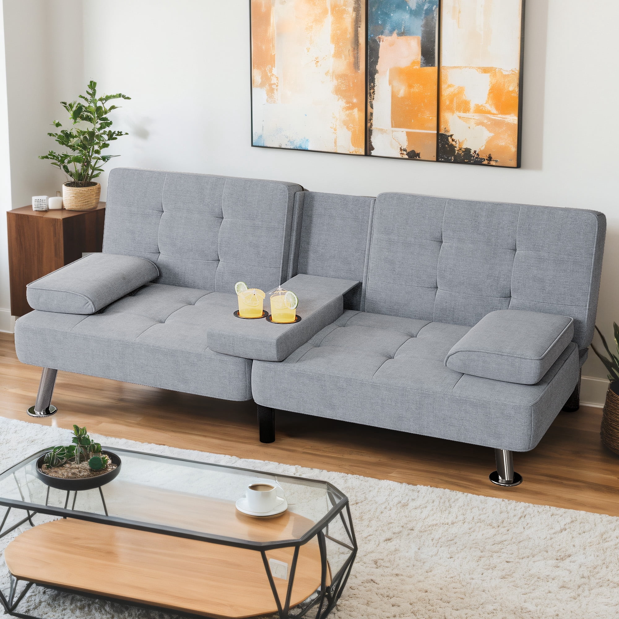 Homall Modern Linen 3 Adjustable Positions Convertible Sofa with Pillows, Gray
