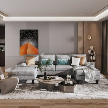 Homall Modern U-Shape 6 Seat Sectional Sofa, Chenille Fabric Modular Couch, Oversized Sofa with Chaise for Living Room, Gray