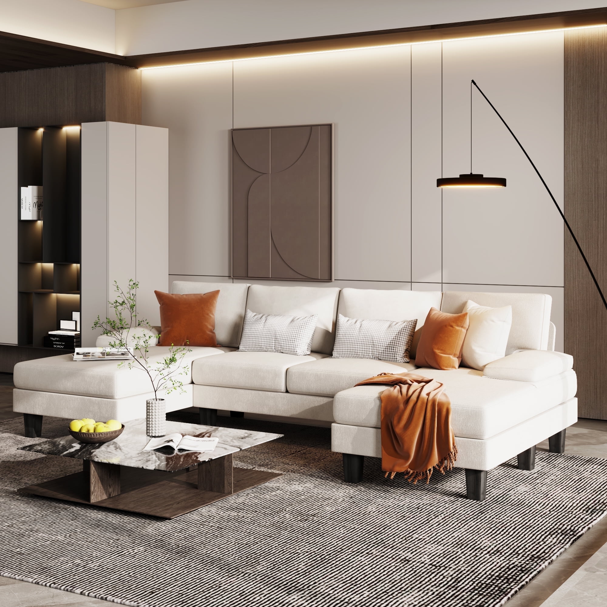 Homall Modern U Shape 6 Seat Sectional Sofa Chenille Fabric Modular Couch Oversized Sofa with Chaise for Living Room Light Gray
