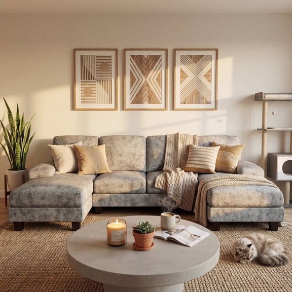 Homall Modern U-Shape 6 Seat Sectional Sofa, Chenille Fabric Modular Couch, Oversized Sofa with Chaise for Living Room, Light Gray