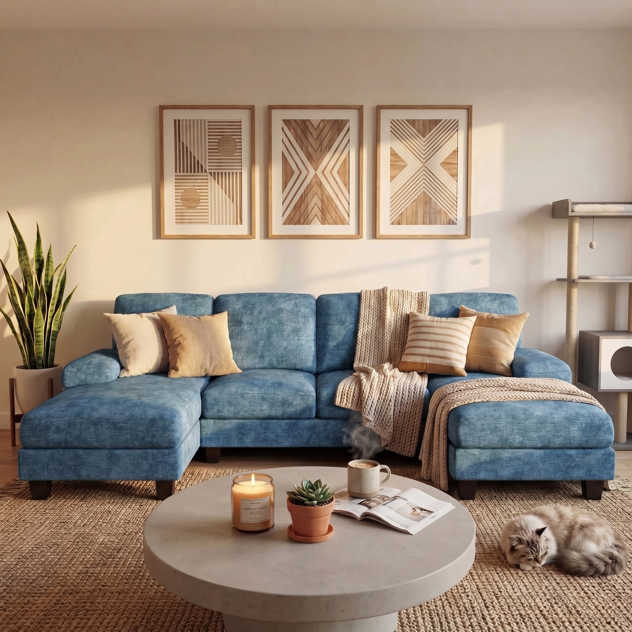 Homall 105"  Modern U-Shape Sectional Sofa, Chenille Fabric Modular Couch, 4 Seat Oversized Sofa with Chaise for Living Room, Blue