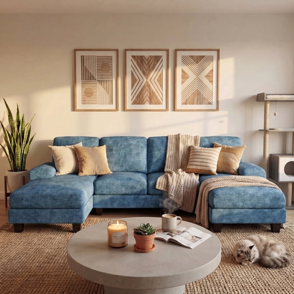 Homall 105" Modern U-Shape Sectional Sofa, Chenille Fabric Modular Couch, 4 Seat Oversized Sofa with Chaise for Living Room, Blue