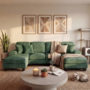 Homall Modern U-Shape Sectional Sofa, Chenille Fabric Modular Couch, 4 Seat Oversized Sofa with Chaise for Living Room, Green
