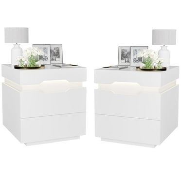 Homall LED Nightstand 2 Drawers Led Bedside End Tale with Remote and Charging Ports Set of 2, White