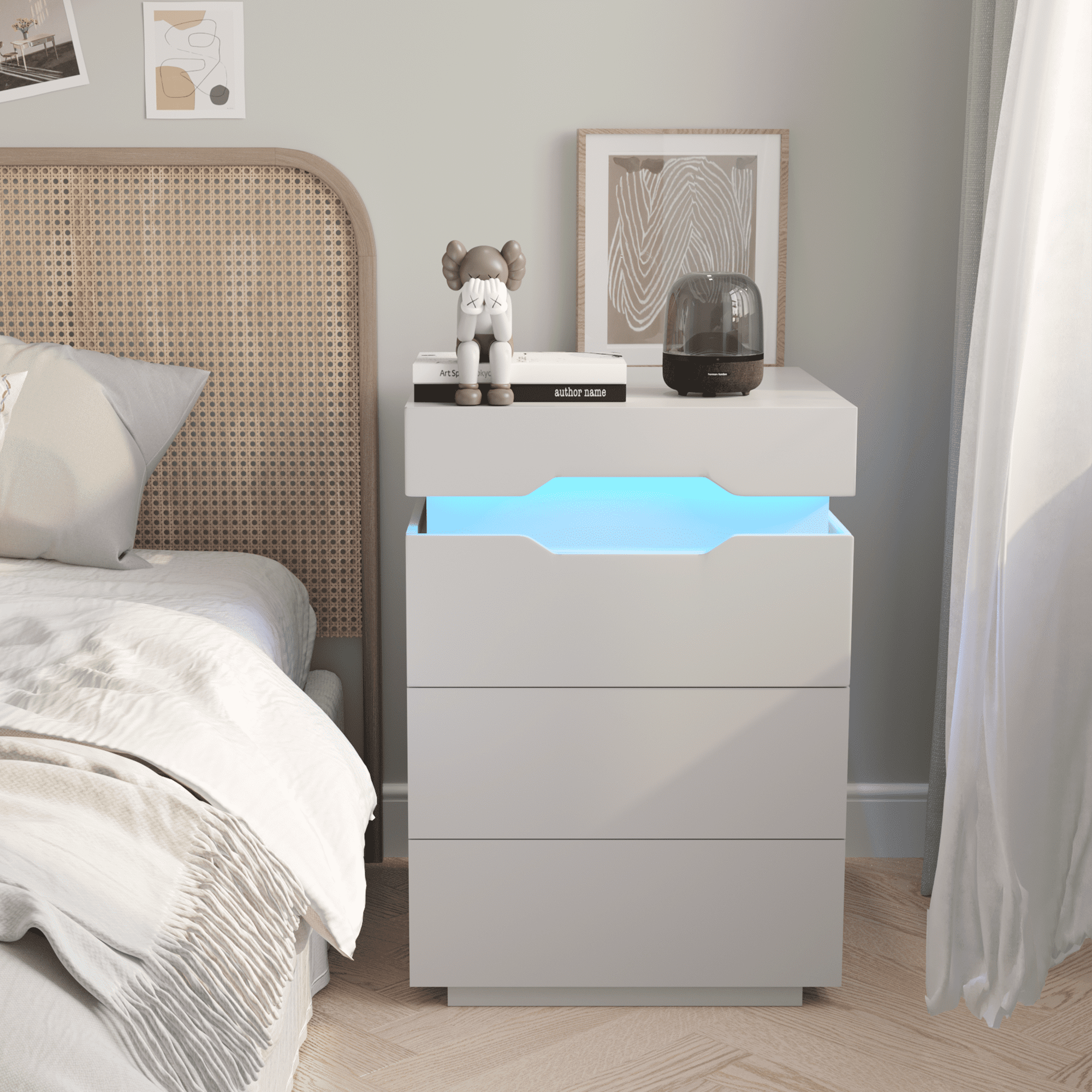 Homall Nightstand 3 Drawer Led Lighting Bedside End Table with