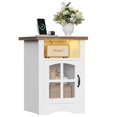 thumbnail image 1 of Homall Nightstand with Charging Station & Adjustable LED Lights, End Table Bedside Table with Glass Door & Open Shelf for Bedroom Living Room, White, 1 of 7