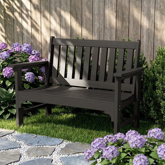 Homall Outdoor Bench, HDPE Outdoor Bench, 2-Person Patio Garden Bench, Weather-Resistant Park Bench for Outdoor, Black