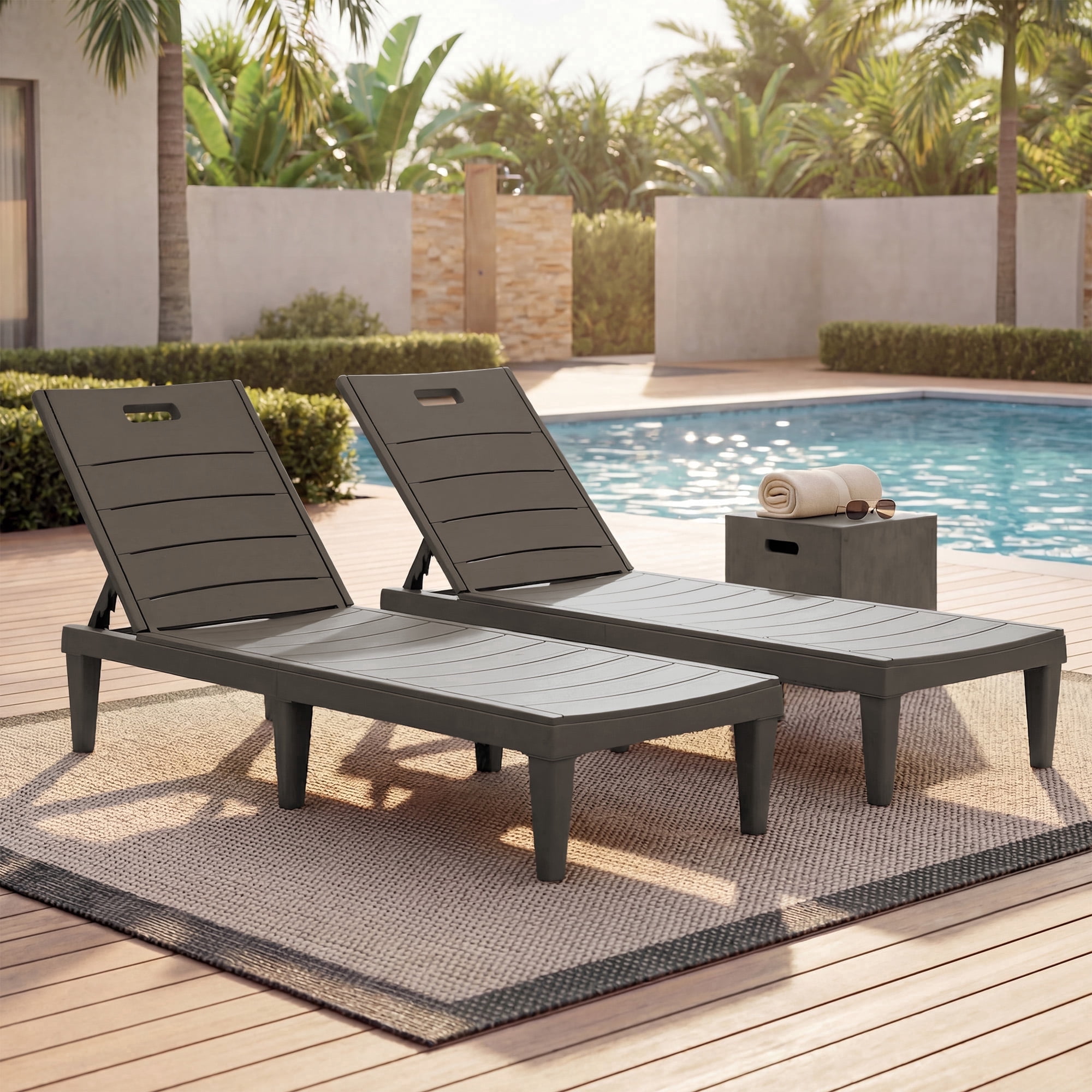 Homall Outdoor Chaise Lounge Chairs Set of 2, 5-Position Adjustable Waterproof Patio Outdoor Chaise Lounge,Brown