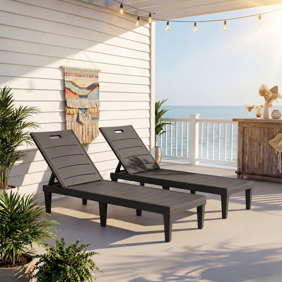 Homall Outdoor Chaise Lounge Chairs Set of 2, 5-Position Adjustable Waterproof Patio Outdoor Chaise Lounge,Brown