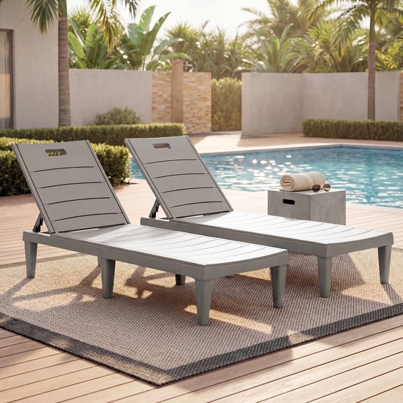 Homall Outdoor Chaise Lounge Chairs Set of 2, 5-Position Adjustable Waterproof Patio Outdoor Chaise Lounge, Light Brown