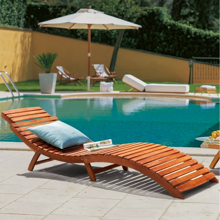 Homall Outdoor Foldable Acacia Wood Chaise Lounge, Weather