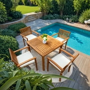 Homall Outdoor Furniture 5 Sets Patio Acacia Wood Table and Chairs with Cushions,Burlywood