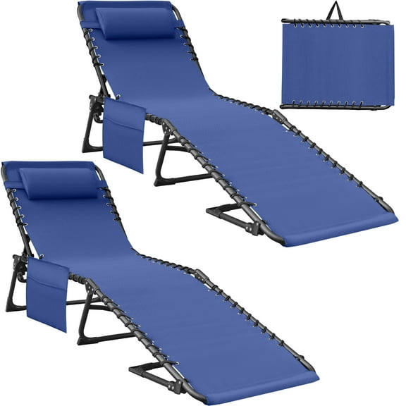 Homall Outdoor Lounge Chair Foldable Chair Adjustable Height Patio Lounge Chair,Suitable for Beach,Lawn and Pool,Set of 2 Blue