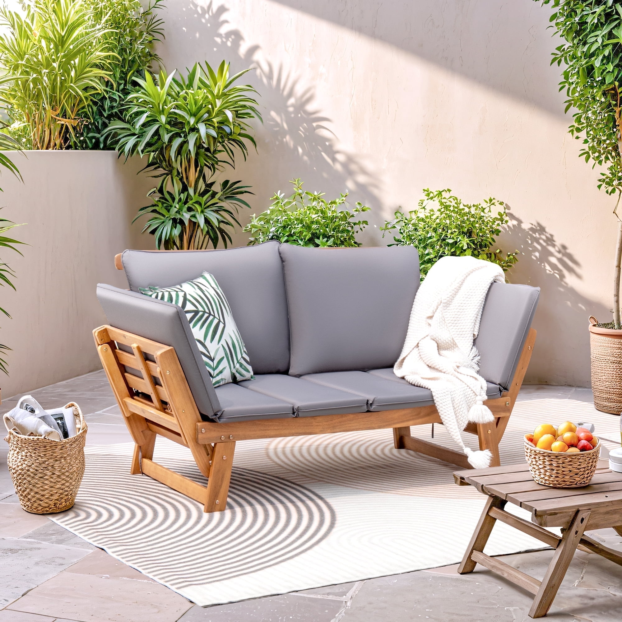 Homall Outdoor Lounge Sofa Patio Acacia Wood Daybe
