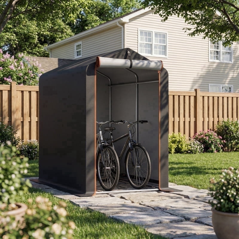 Homall Outdoor Storage Shed 3x6x5 ft Metal Carport with Durable Oxford Fabric Cover and Roll-Up Zipper Door, Waterproof UV Resistant Outdoor Storage shelter for Bike, Motorcycle, Garden Tools, Black