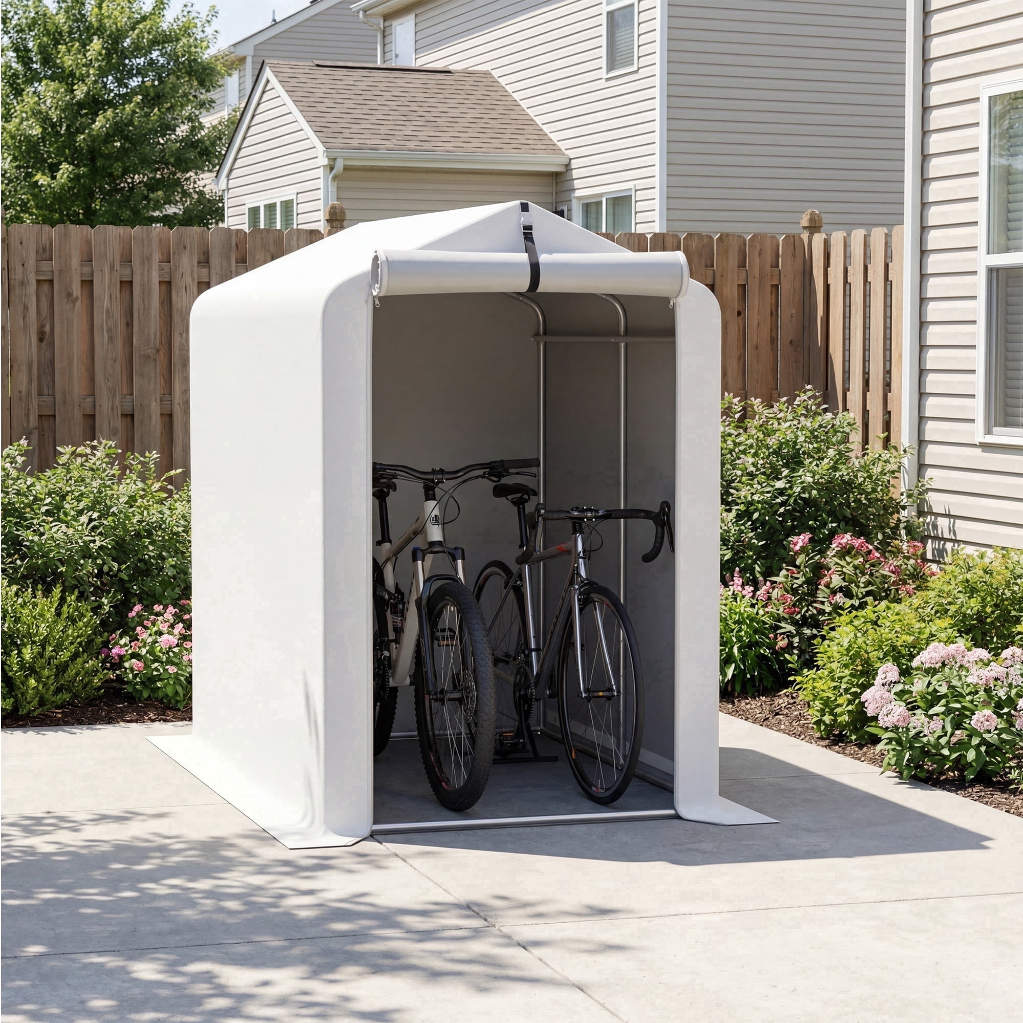 Homall Outdoor Storage Shed 3x6x5 ft Metal Carport with Durable Oxford Fabric Cover and Roll-Up Zipper Door, Waterproof UV Resistant Outdoor Storage shelter for Bike, Motorcycle, Garden Tools, Silver