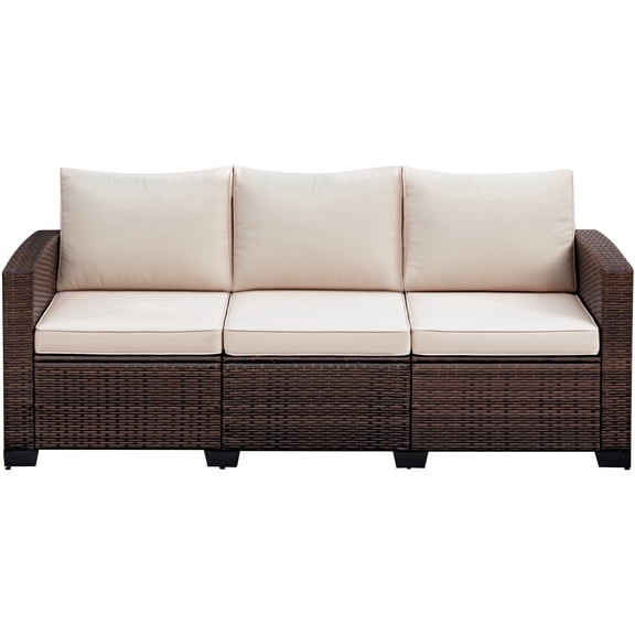 Homall Patio 3 Seater Outdoor Sofa Outdoor Couch with Waterproof Sofa Cover,High Back Rattan Deep Seat Sofa for Patio,Porch,Backyard