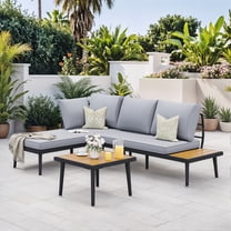 Homall Patio Conversation Set Outdoor Sofa Metal L-shape Patio Sofa with Cushion, Gray