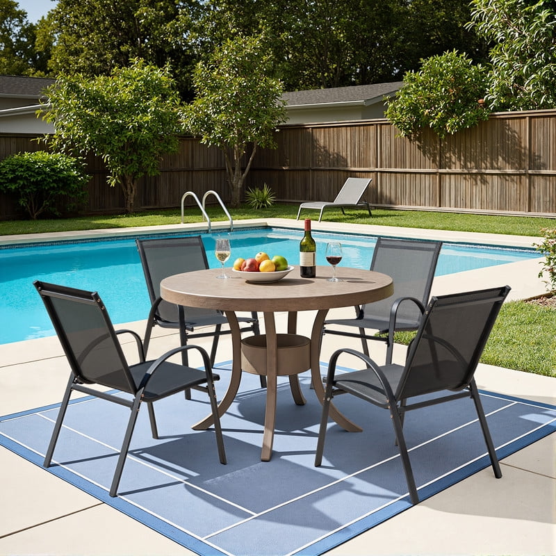 Homall Patio Dining Chairs Set Of 4, Textilene Fabric & Metal Frame, Outdoor Conversation Armchairs, Black