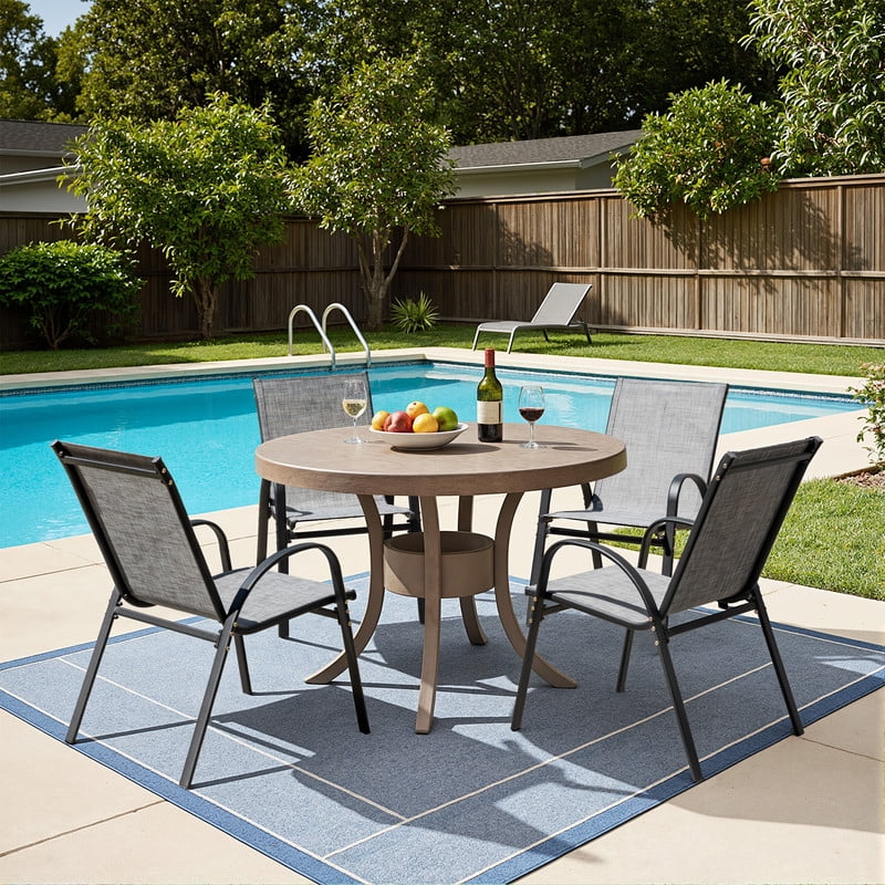 Homall Patio Dining Chairs Set Of 4, Textilene Fabric & Metal Frame, Outdoor Conversation Armchairs, Gray