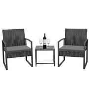 Homall Patio Furniture 3-Piece Set Casual Wicker Chair Bistro Chair with Coffee Table, Black/Grey