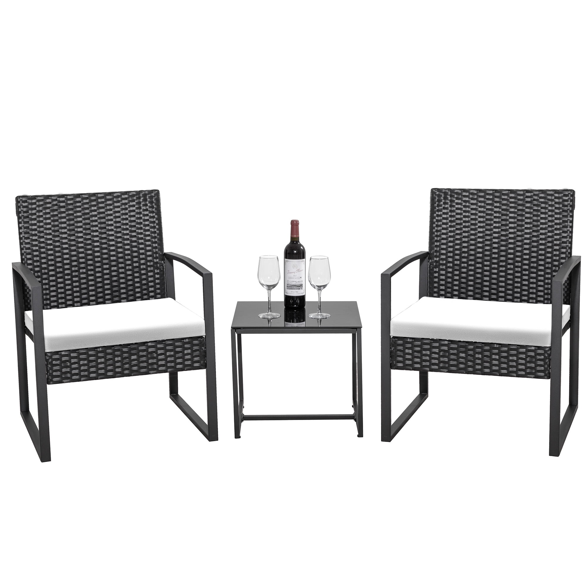 Homall 3Piece Outdoor Patio Set, Wicker Bistro Chairs & Coffee Table