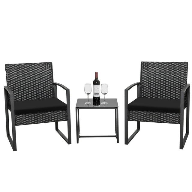 Homall 3Piece Rattan Patio Furniture Set, Outdoor Backyard Porch Wicker Chairs with Coffee