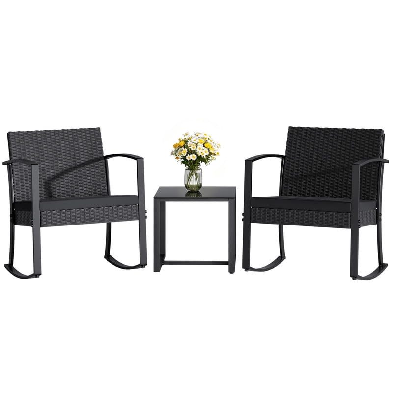 Homall Patio Furniture Set Outdoor Rocker All Weather PP Rocking Chair with Cushion Set of 3, Gray