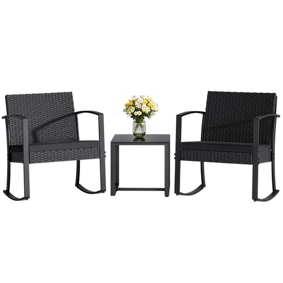 Homall Patio Furniture Set Outdoor Rocker All Weather PP Rocking Chair with Cushion Set of 3, Gray