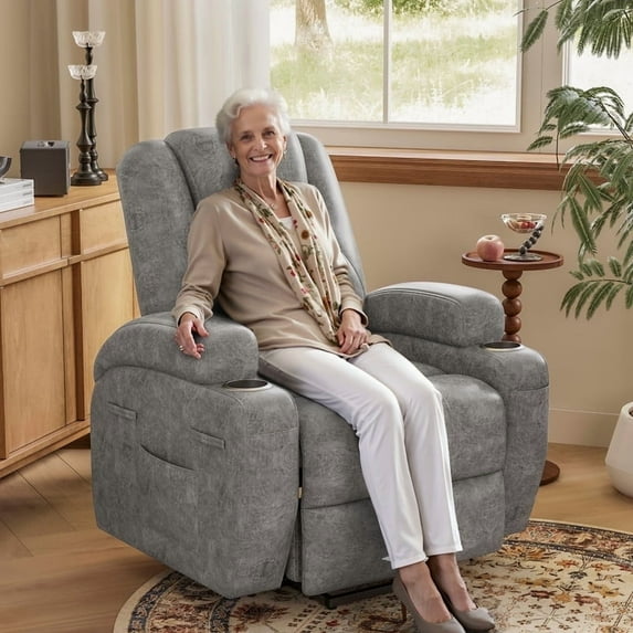 Homall Power Lift Recliner Chair Massage Designed Leathaire Fabric Single Sofa Specifically for Nursing,Gray