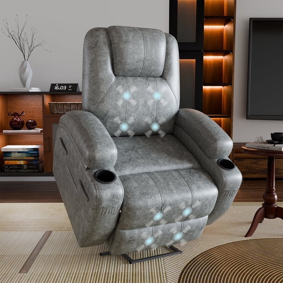 Homall Power Lift Recliner with Massage Function for Elderly,Ergonomic Recliner Chairfor Living Room,Heavy Duty Leathaire Single Sofa with 2 Cup Holder for Bedroom Home Theater,Gray