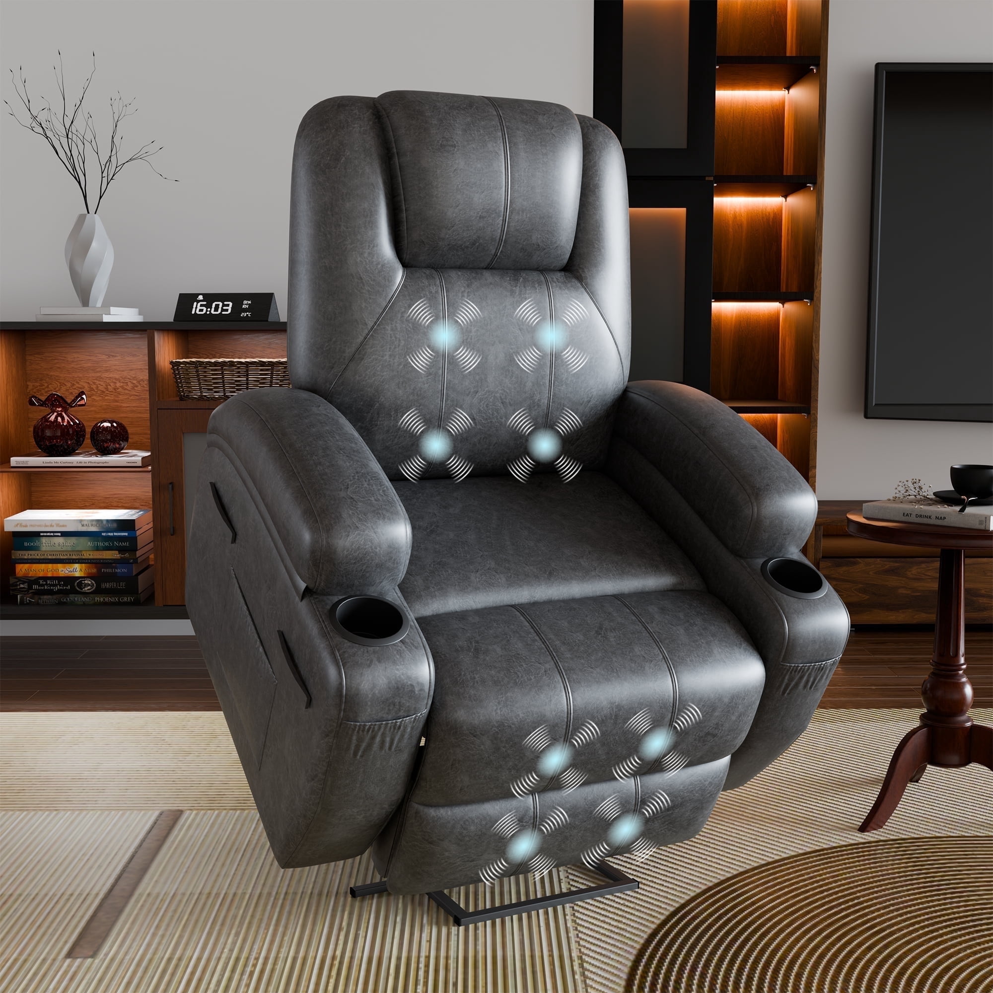 Homall Power Lift Recliner with Massage Function for Elderly,Ergonomic Recliner Chairfor Living Room,Heavy Duty Leathaire Single Sofa with 2 Cup Holder for Bedroom Home Theater,Black