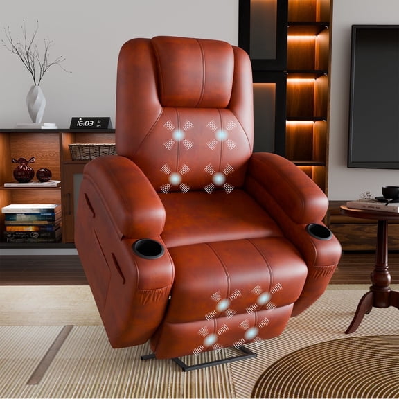 Homall Power Lift Recliner with Massage Function for Elderly,Ergonomic Recliner Chair for Living Room,Heavy Duty Leathaire Single Sofa with 2 Cup Holder for Bedroom Home Theater,Brown