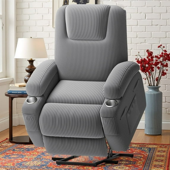 Homall Power Lift Recliner Chair with Massage for Living Room Recliner Chair for Elderly with Infinite Position Side Pocket and Saucer,Corduroy Gray