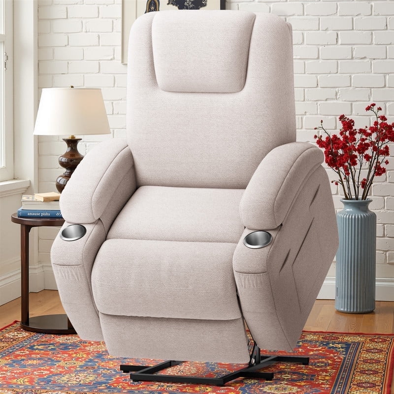 Homall Power Lift Recliner Chair with Massage for Living Room Recliner Chair for Elderly with Infinite Position Side Pocket and Saucer,Linen Beige