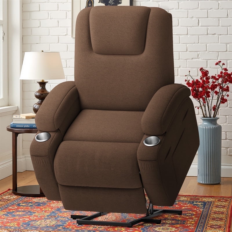 Homall Power Lift Recliner Chair with Massage for Living Room Recliner Chair for Elderly with Infinite Position Side Pocket and Saucer,Linen Brown