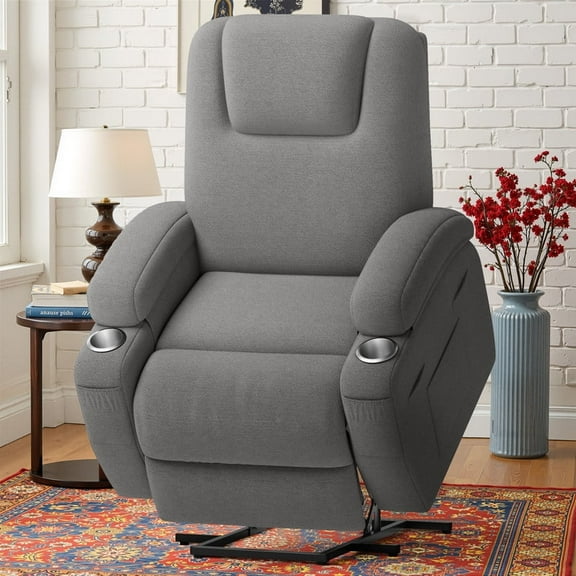 Homall Power Lift Recliner Chair with Massage for Living Room Recliner Chair for Elderly with Infinite Position Side Pocket and Saucer,Linen Gray