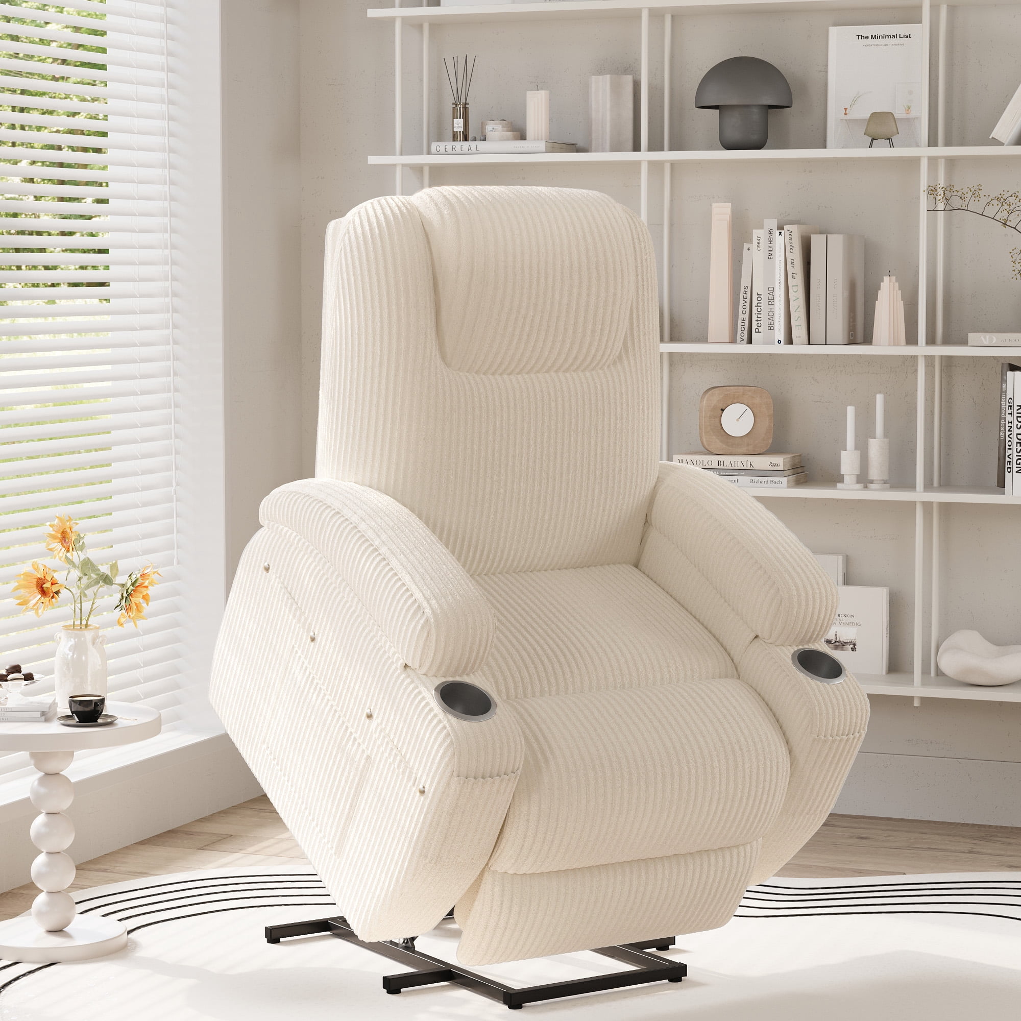 Homall Power Lift Recliner with Eight Vibrating Massages Ergonomic Single Sofa with Side Pocket and Soft Corduroy for Elderly,Corduroy Beige