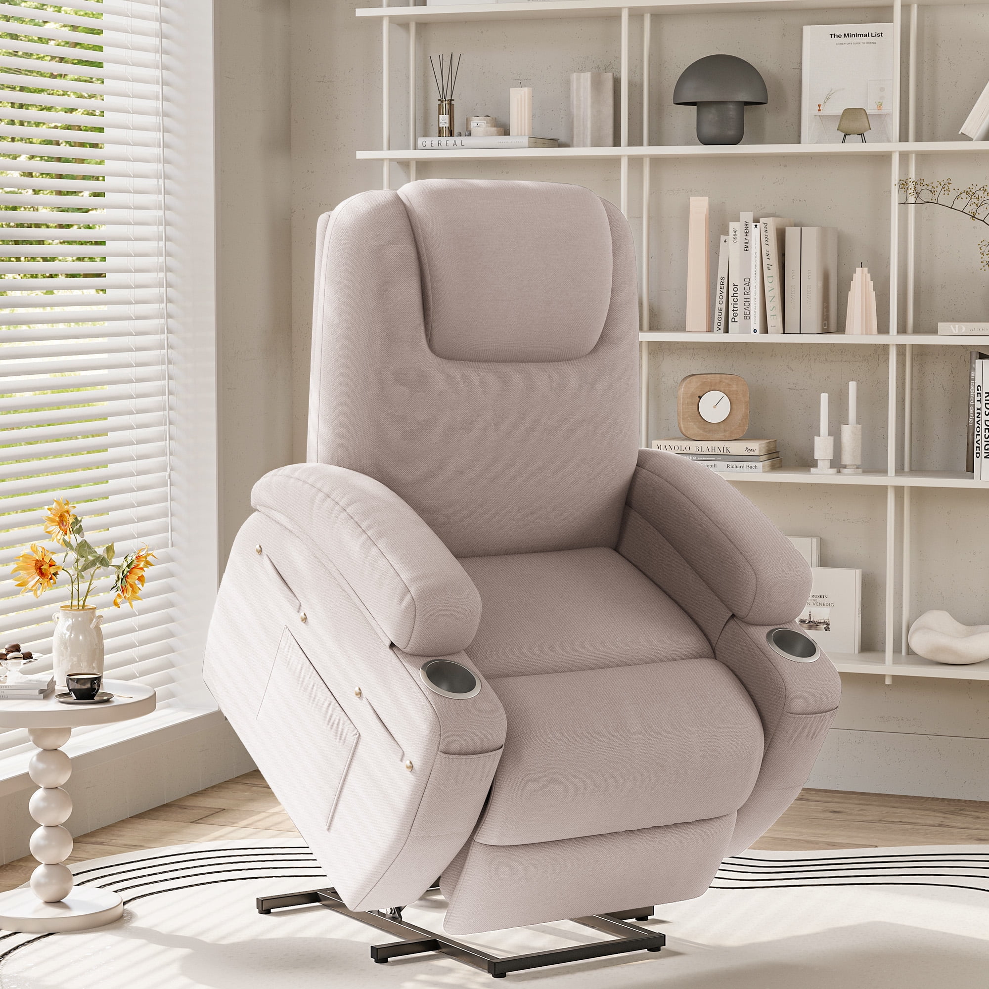 Homall Power Lift Recliner with Eight Vibrating Massages Ergonomic Single Sofa with Side Pocket for Elderly,Beige
