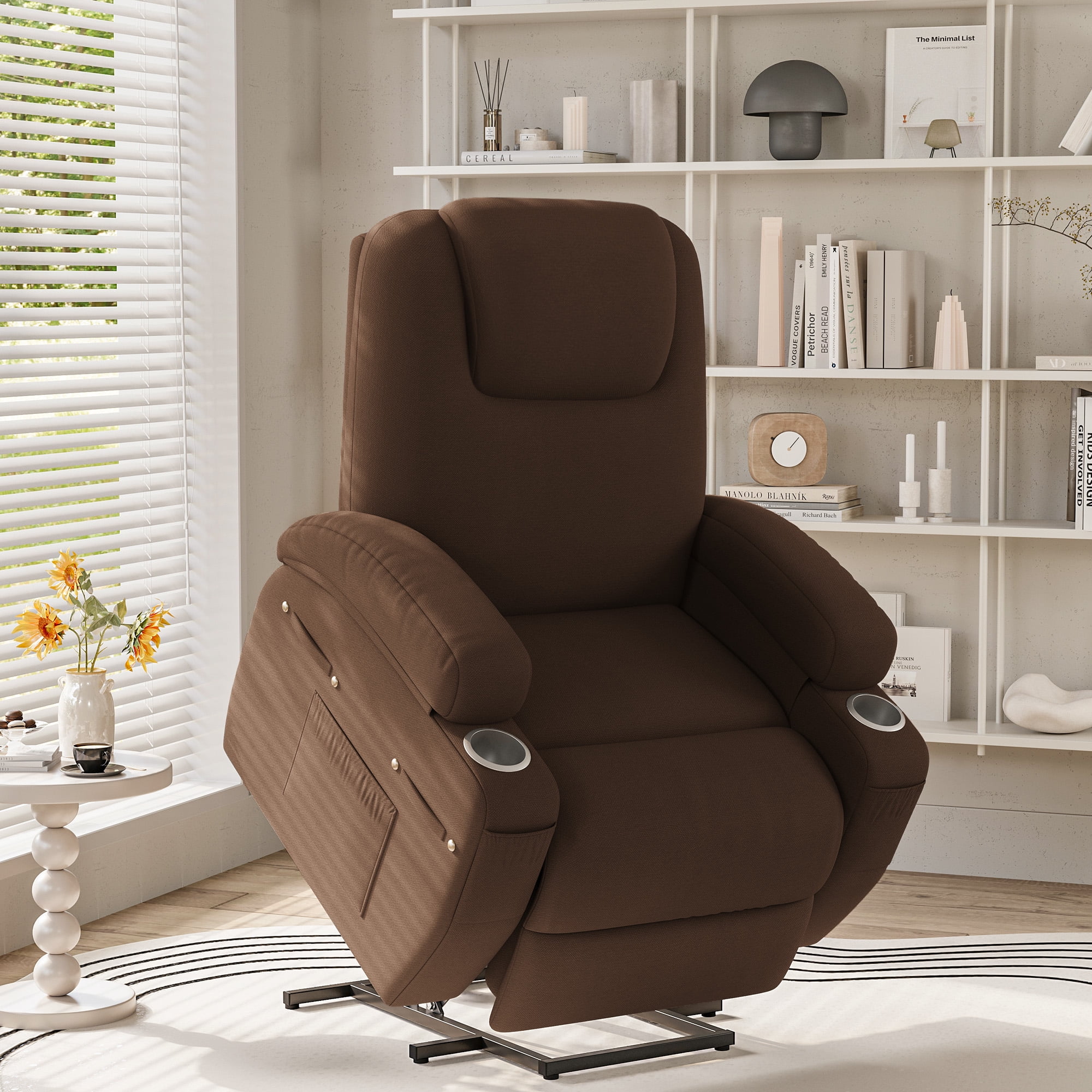 Homall Power Lift Recliner with Eight Vibrating Massages Ergonomic Single Sofa with Side Pocket for Elderly,Brown
