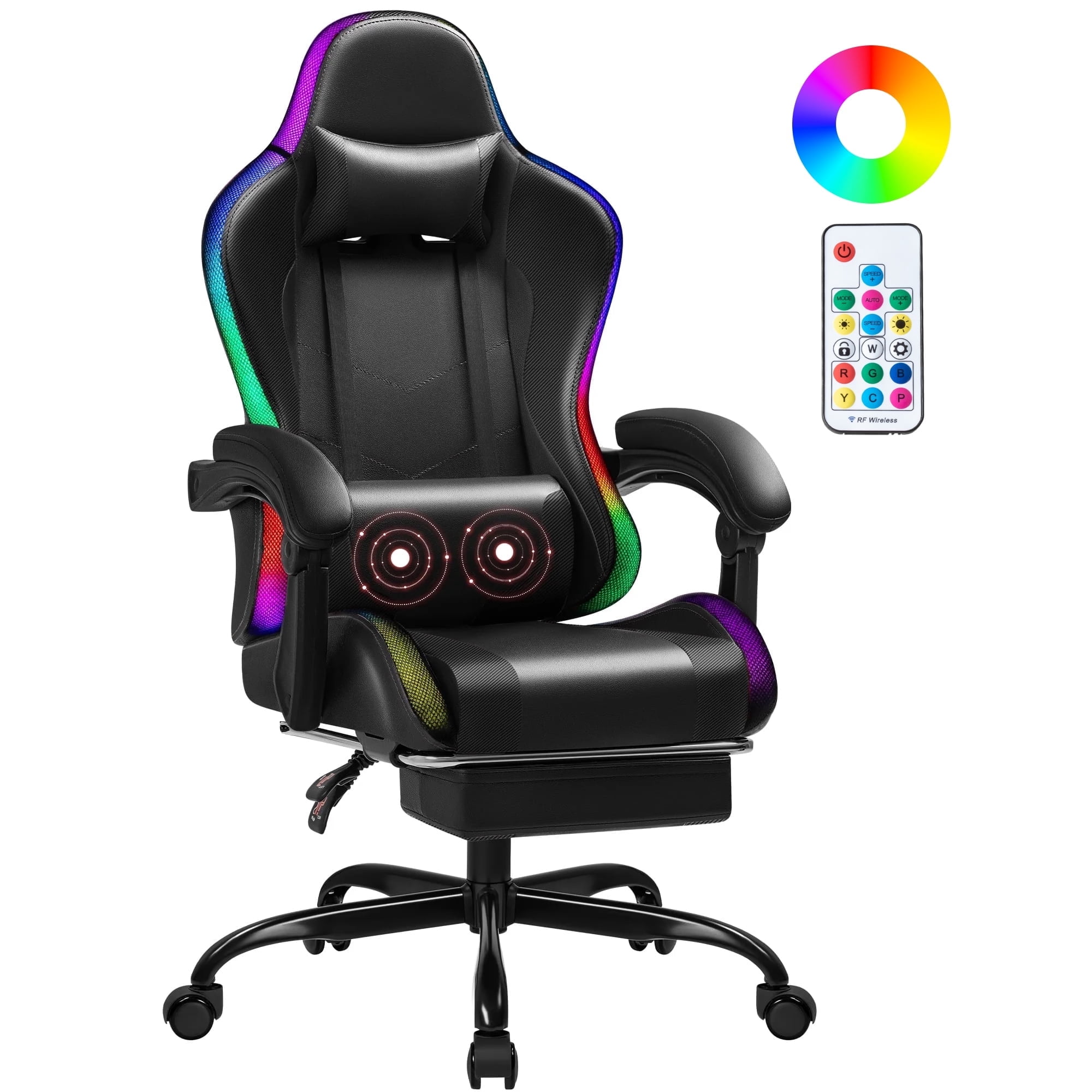 Homall RGB Gaming Chair with APP & Remote Control, LED Lights Ergonomic Computer Chair with Footrest & Massage Lumbar Support, Black