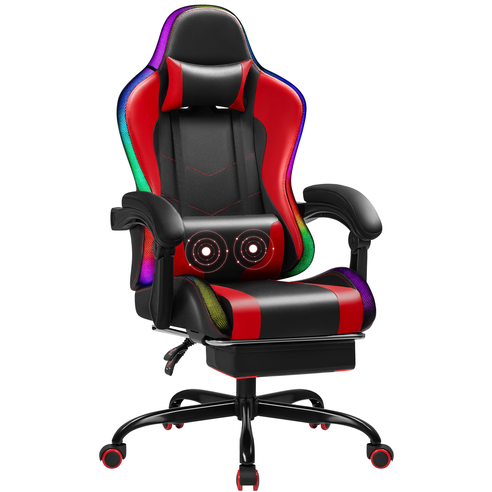 Homall RGB Gamer Chair with Massage LED Recline Adjustable Support Red Walmart